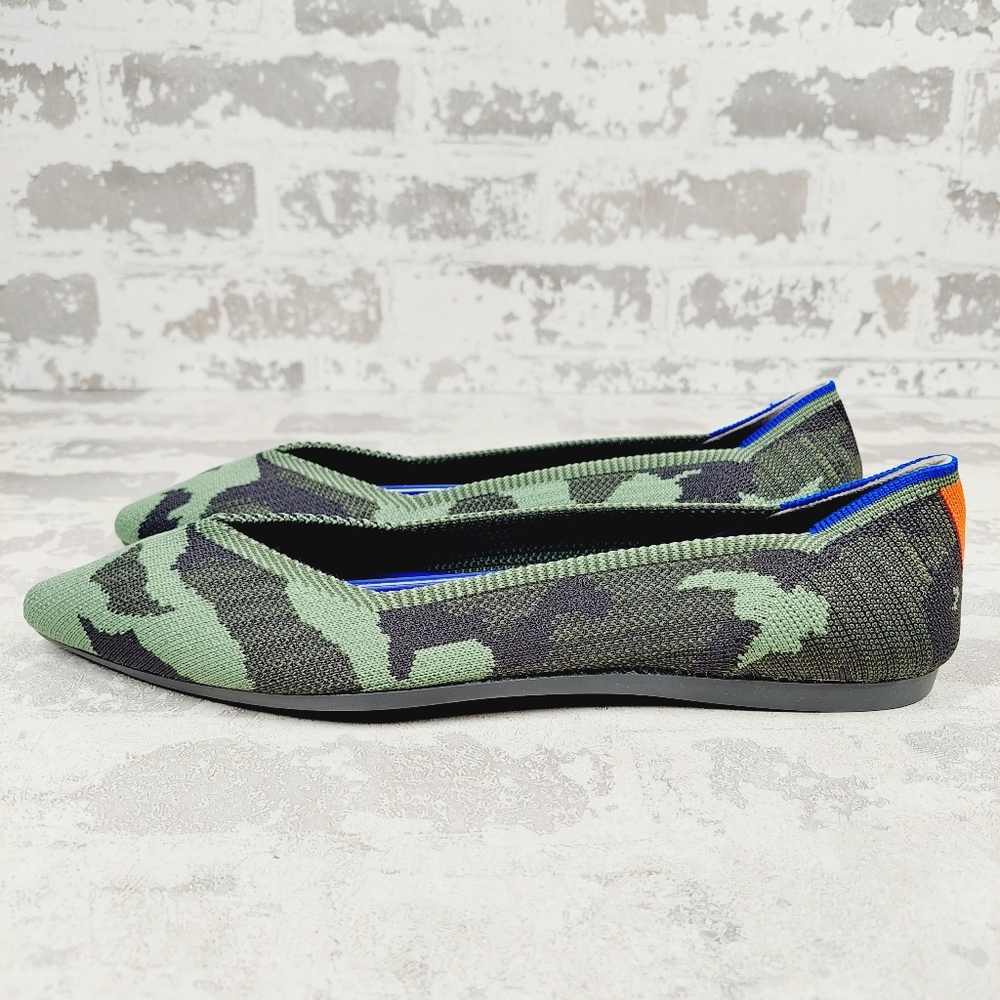 New Rothy’s The Point Olive Camo Slip On Ballet Flat Shoes W80 - Picture 1 of 10